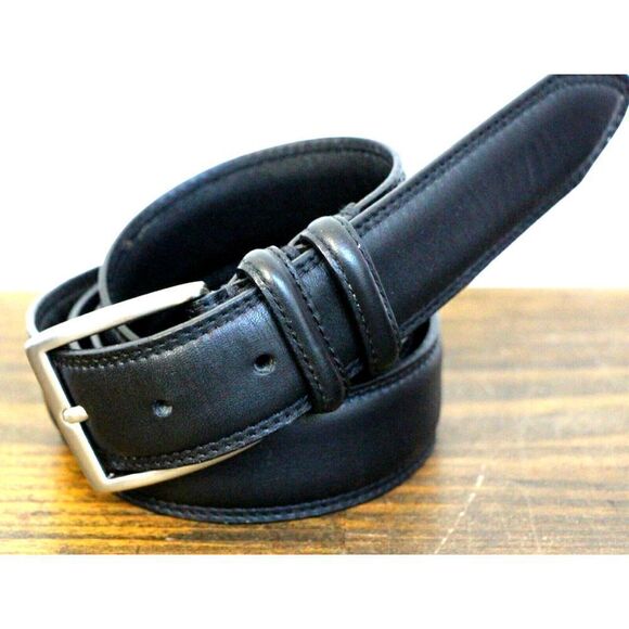 CLASSIC BLACK THICK GENUINE LEATHER SLVR TONE BUCKLE WESTERN MEN'S BELT 40 (D68 - Picture 2 of 4